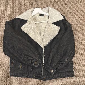 Oversized furry jacket in black denim